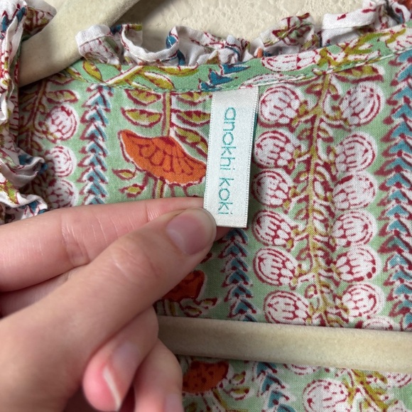 Anokhi Koki Boho Block Print Ruffle Trim Midi Wrap Dress Girls 10-11 Yrs - Picture 4 of 15